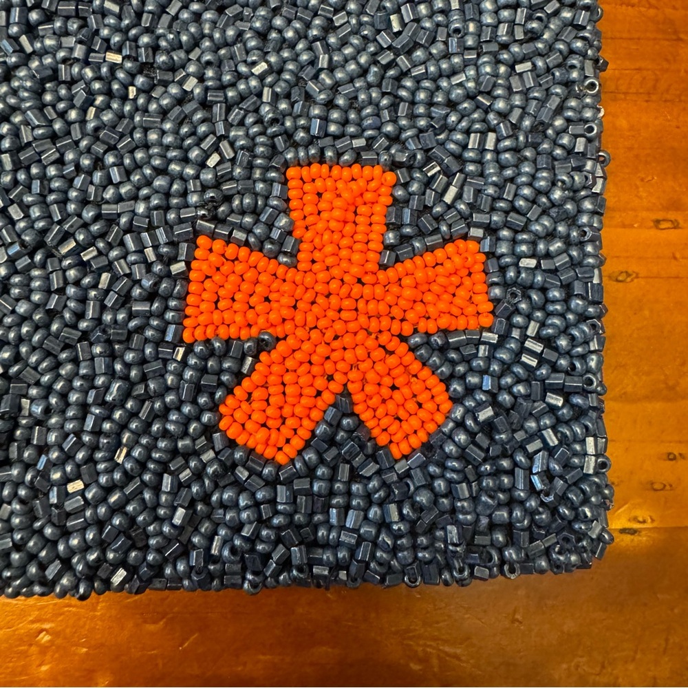 Moyna Blue and Orange Beaded Cosmetic Zipper Pouch - Picture 3 of 7